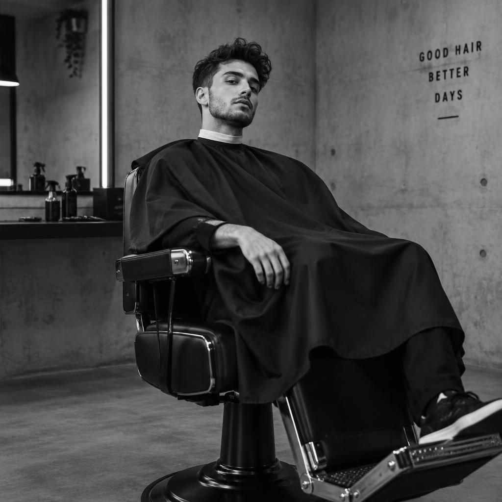 Client relaxing in a modern barber chair